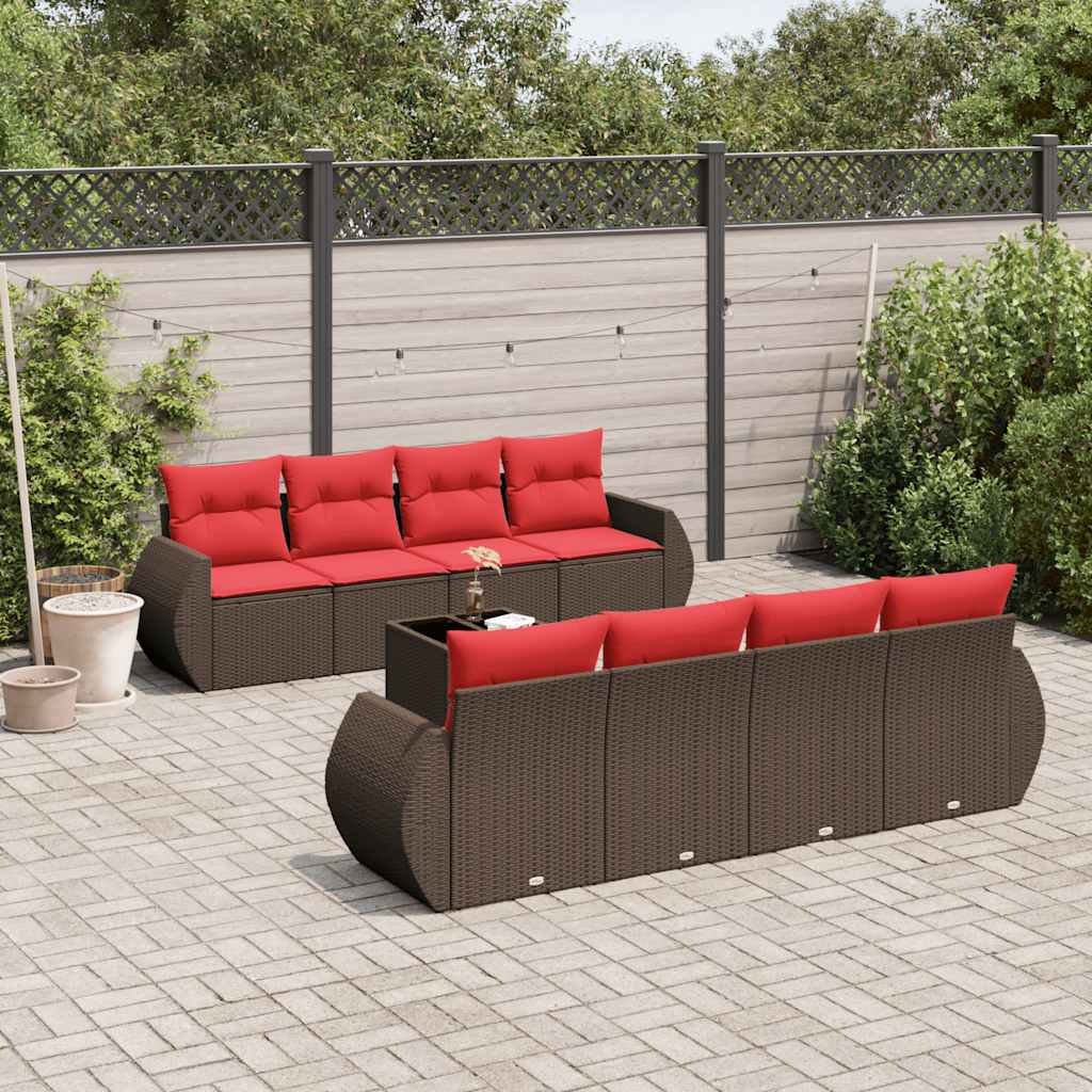 vidaXL 9-delige tuinbankset met kussens van zwart polyrotan