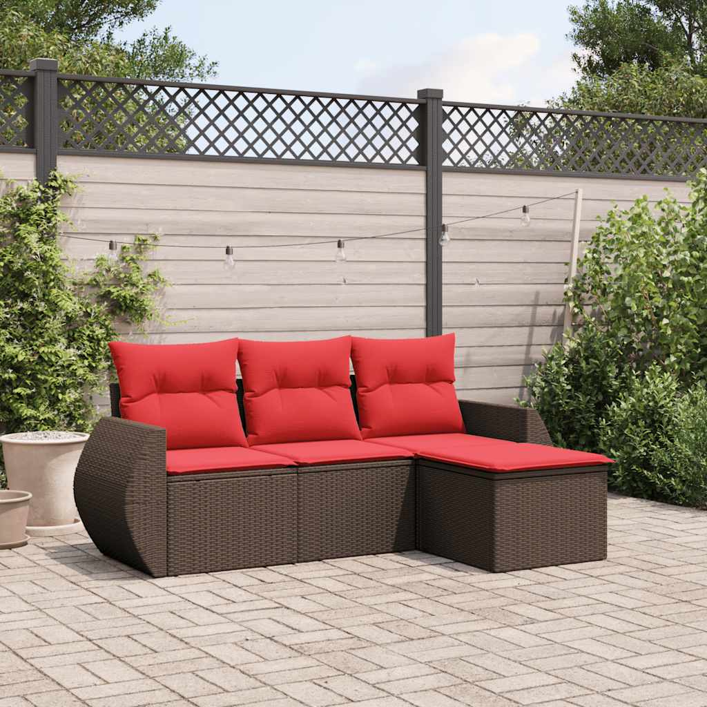 vidaXL 4-delige tuinbankset met kussens, zwart polyrotan