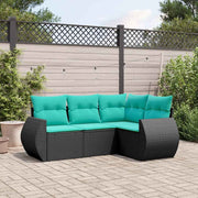 vidaXL 4-delige tuinbankset met kussens, zwart polyrotan