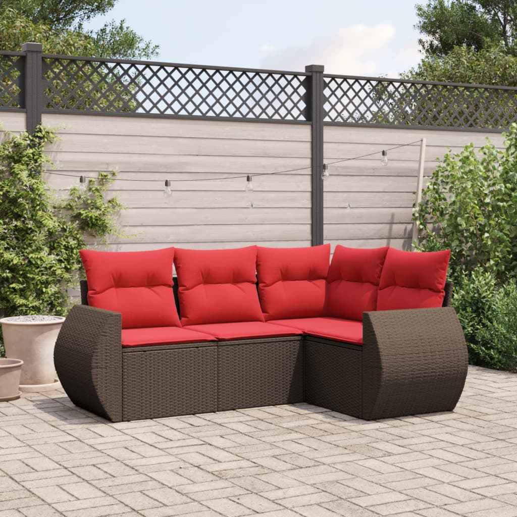 vidaXL 4-delige tuinbankset met kussens, zwart polyrotan