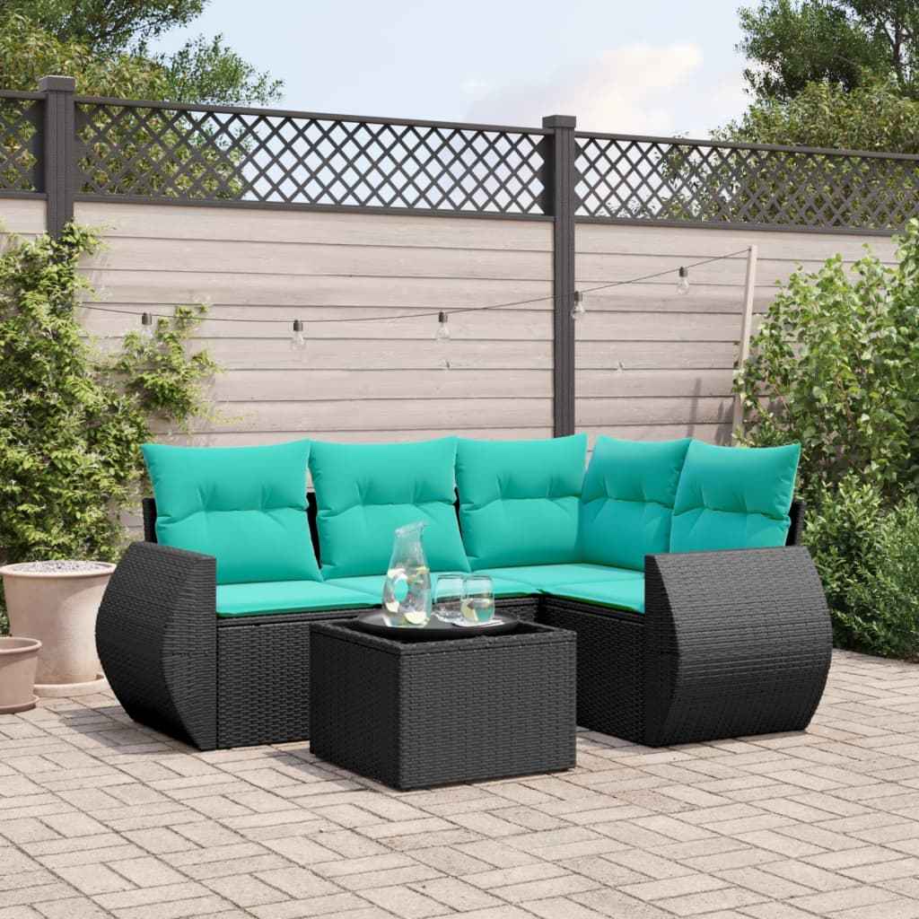 vidaXL 4-delige tuinbankset met kussens, zwart polyrotan