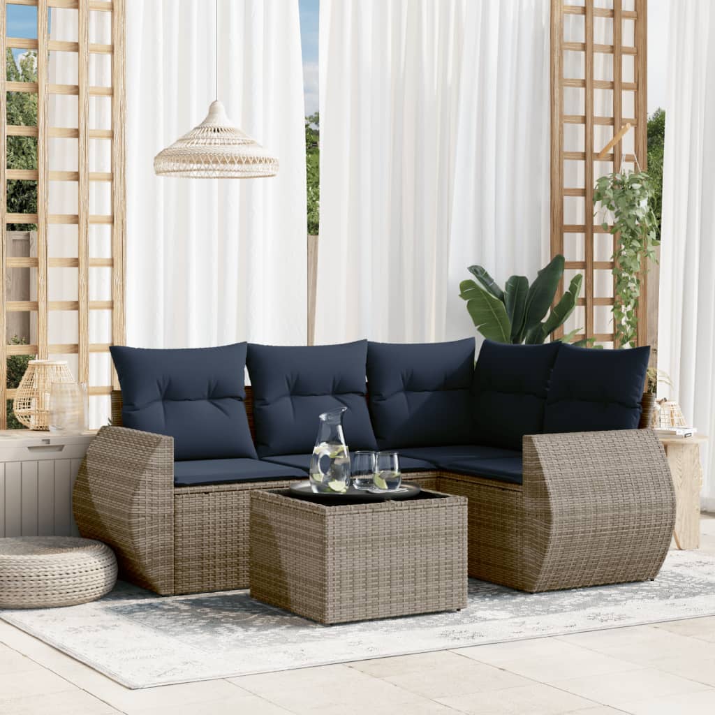 vidaXL 4-delige tuinbankset met kussens, zwart polyrotan