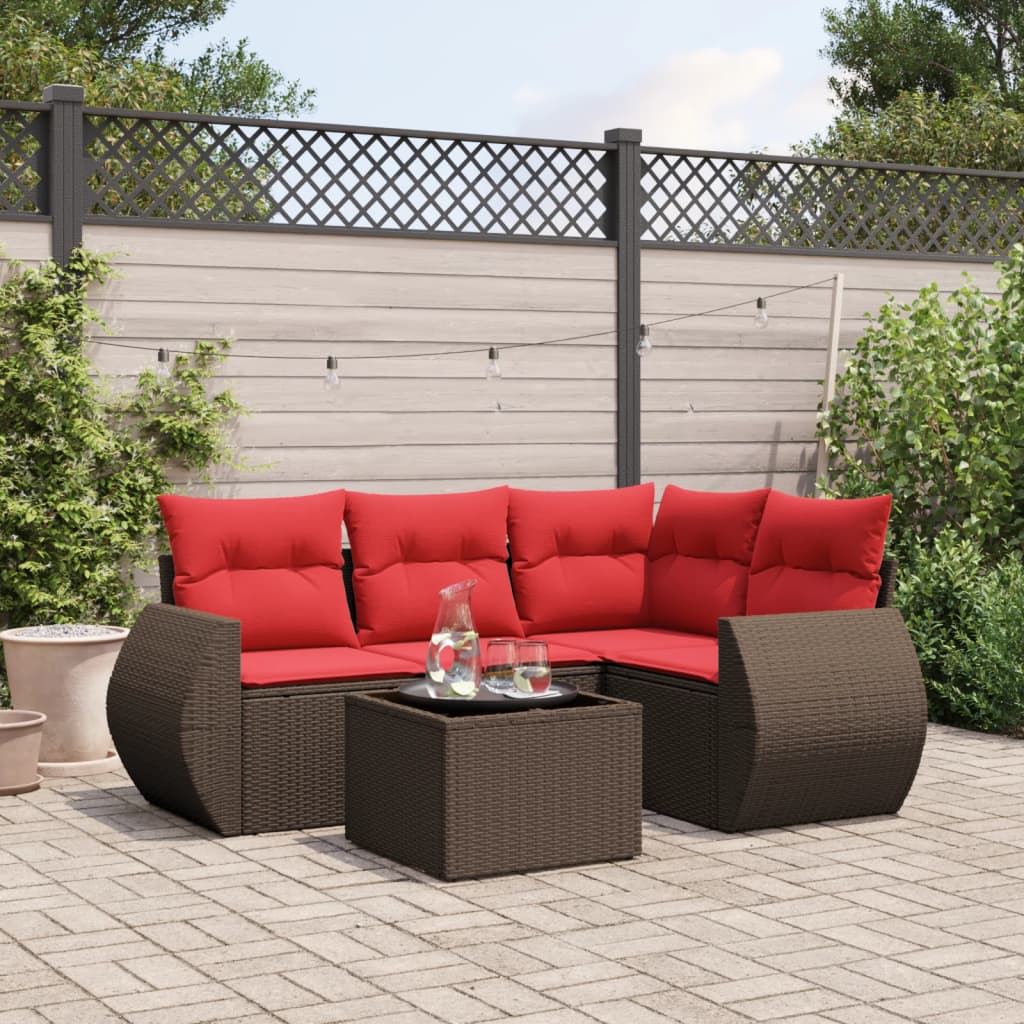 vidaXL 4-delige tuinbankset met kussens, zwart polyrotan
