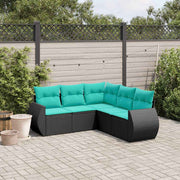 vidaXL 5-delige tuinbankset met kussens van zwart polyrotan