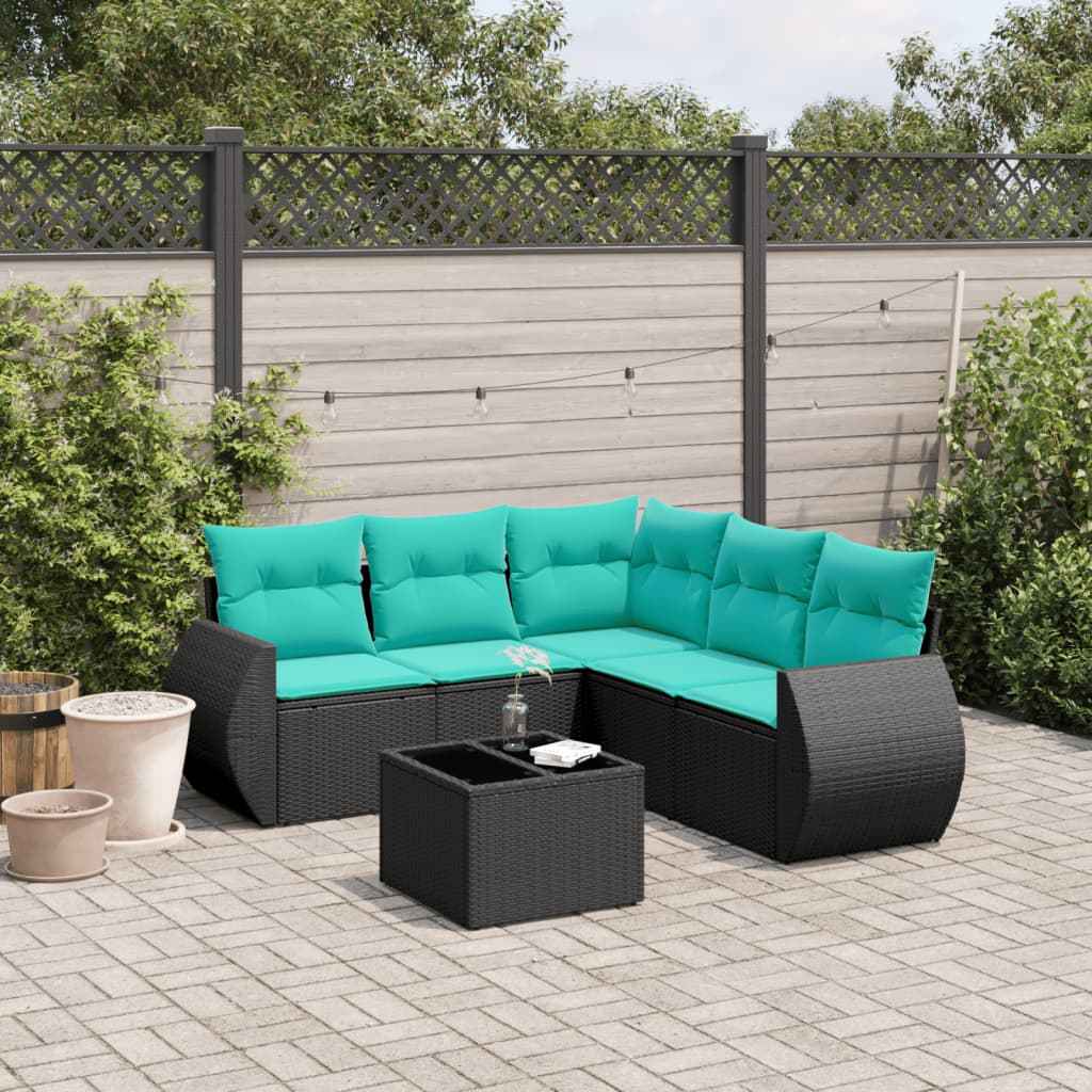 vidaXL 5-delige tuinbankset met kussens van zwart polyrotan