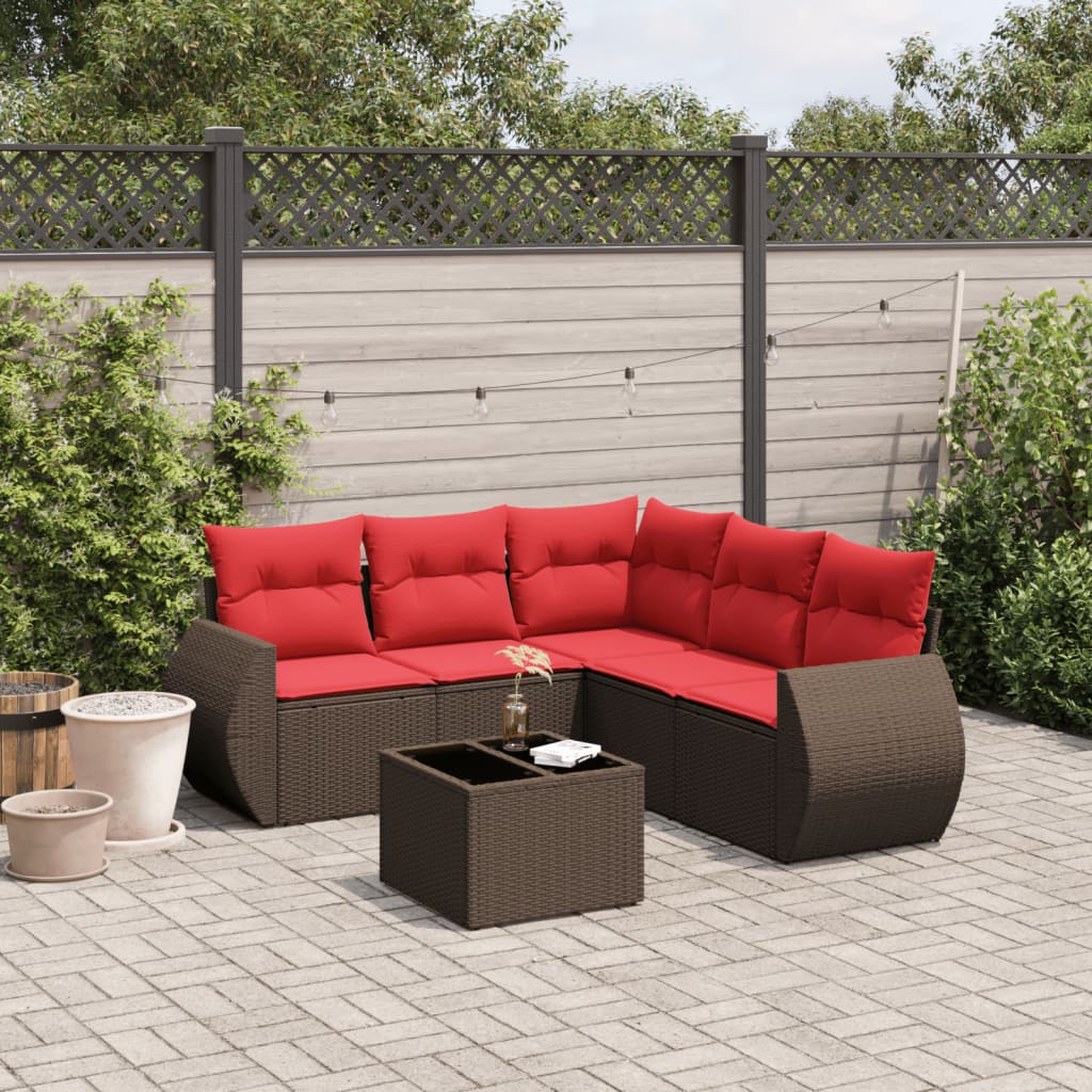 vidaXL 5-delige tuinbankset met kussens van zwart polyrotan