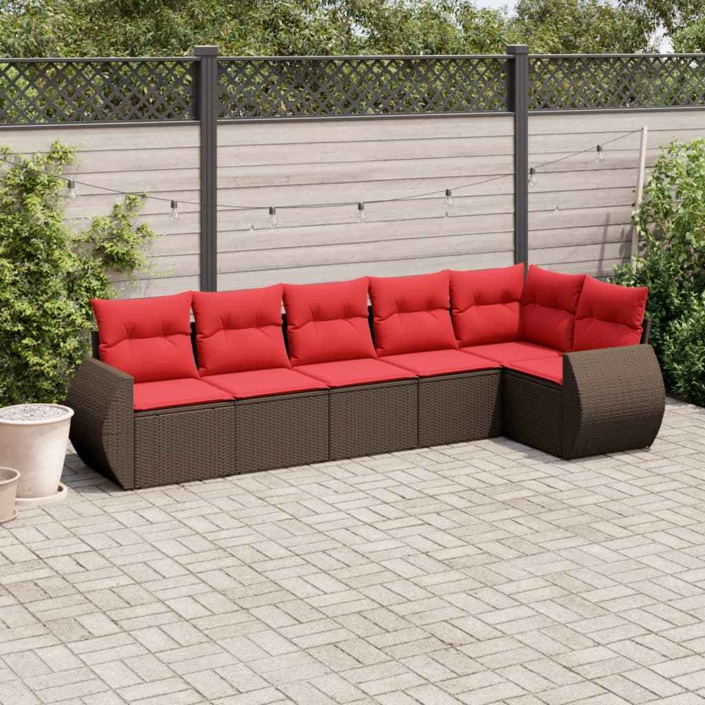 vidaXL 6-delige tuinbankset met kussens van zwart polyrotan
