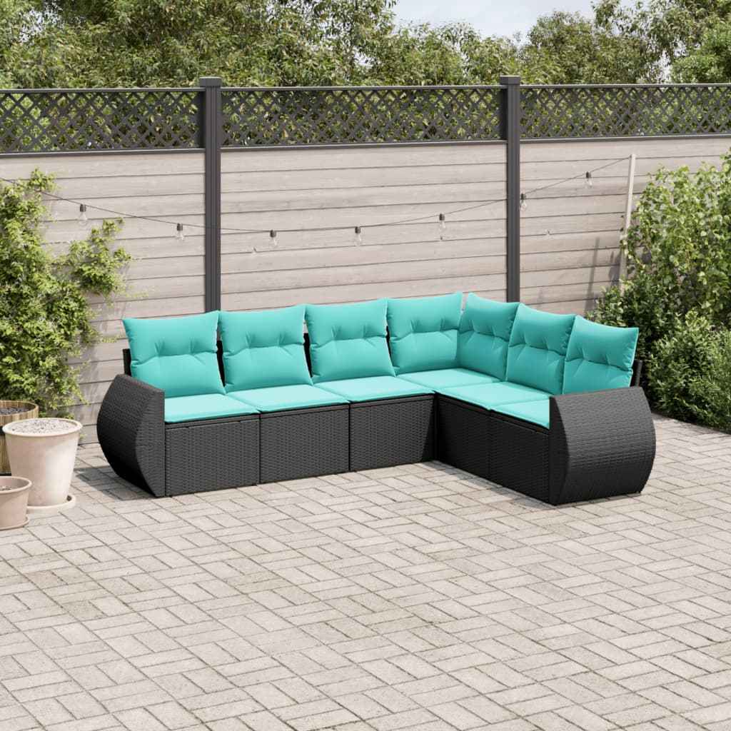 vidaXL 6-delige tuinbankset met kussens van zwart polyrotan