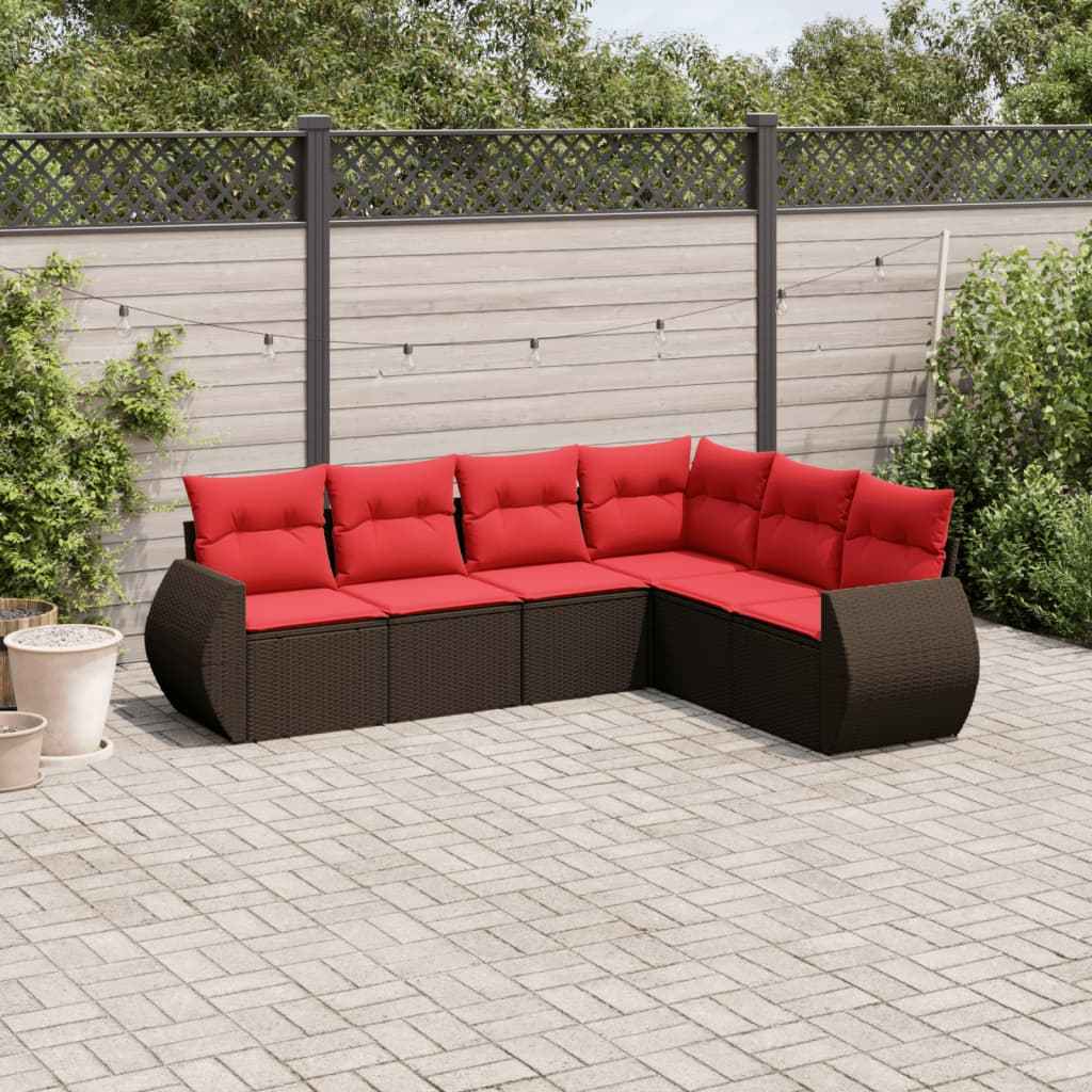 vidaXL 6-delige tuinbankset met kussens van zwart polyrotan