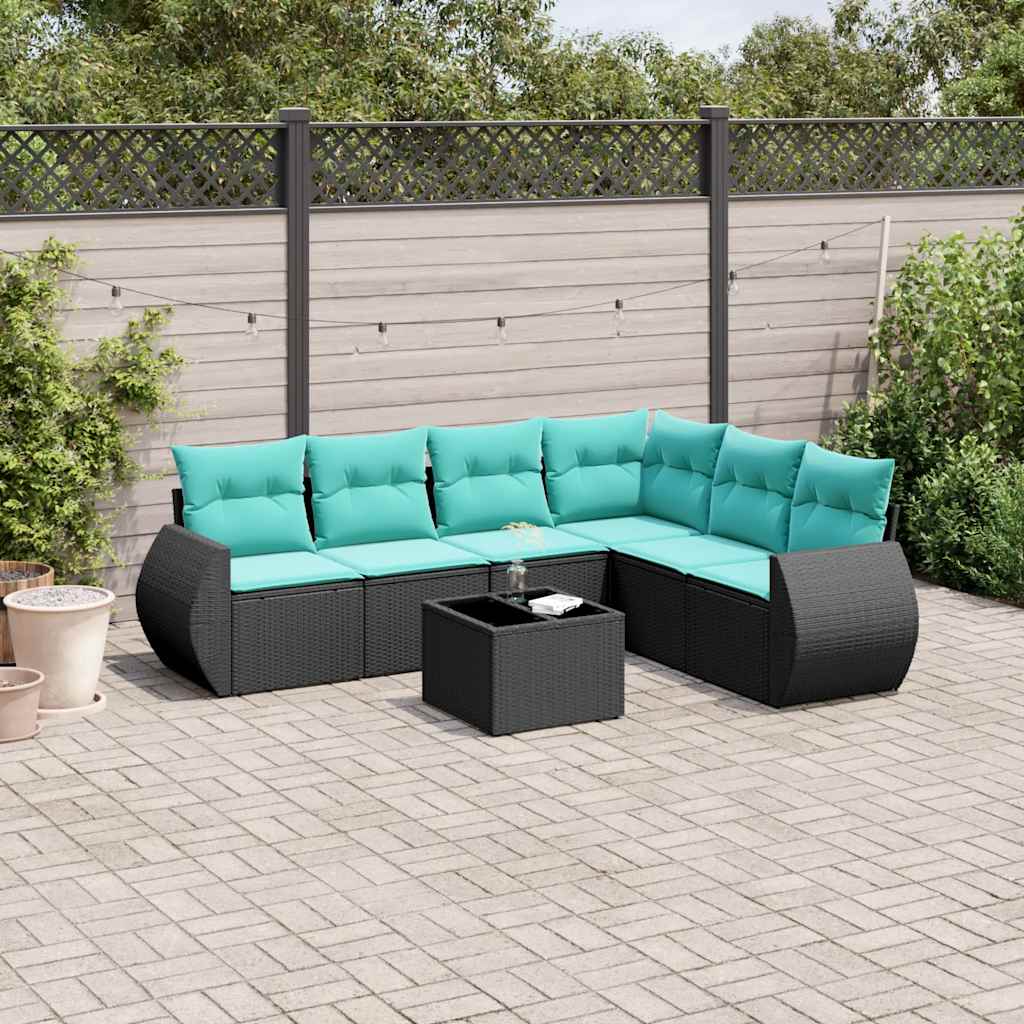 vidaXL 6-delige tuinbankset met kussens van zwart polyrotan