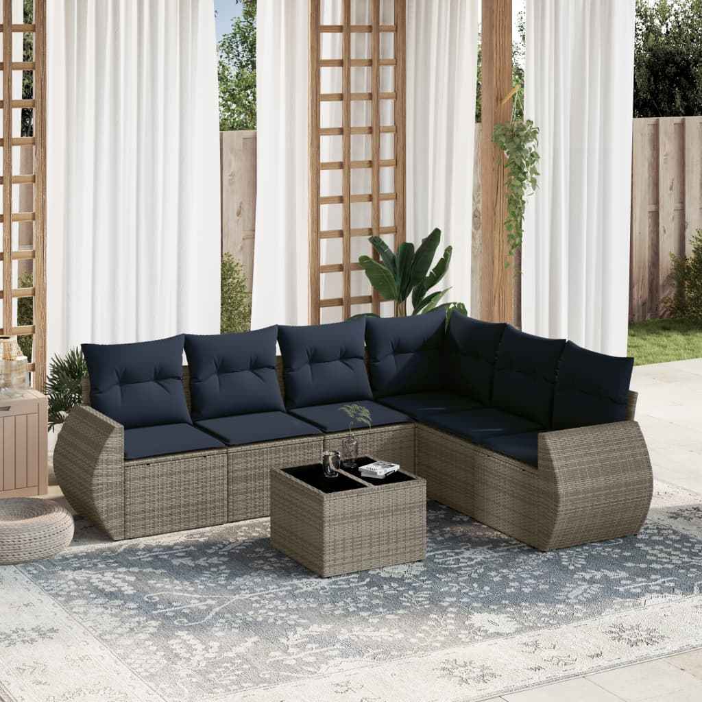 vidaXL 6-delige tuinbankset met kussens van zwart polyrotan