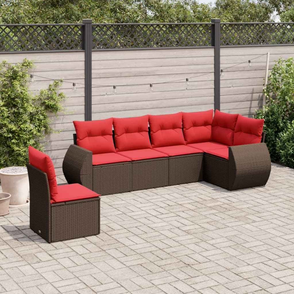 vidaXL 6-delige tuinbankset met kussens van zwart polyrotan
