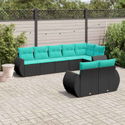 vidaXL 8-delige tuinbankset met kussens, zwart polyrotan