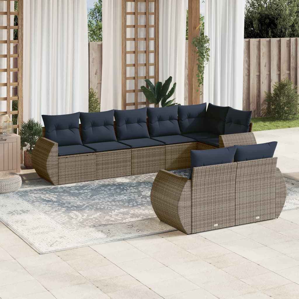 vidaXL 8-delige tuinbankset met kussens, zwart polyrotan