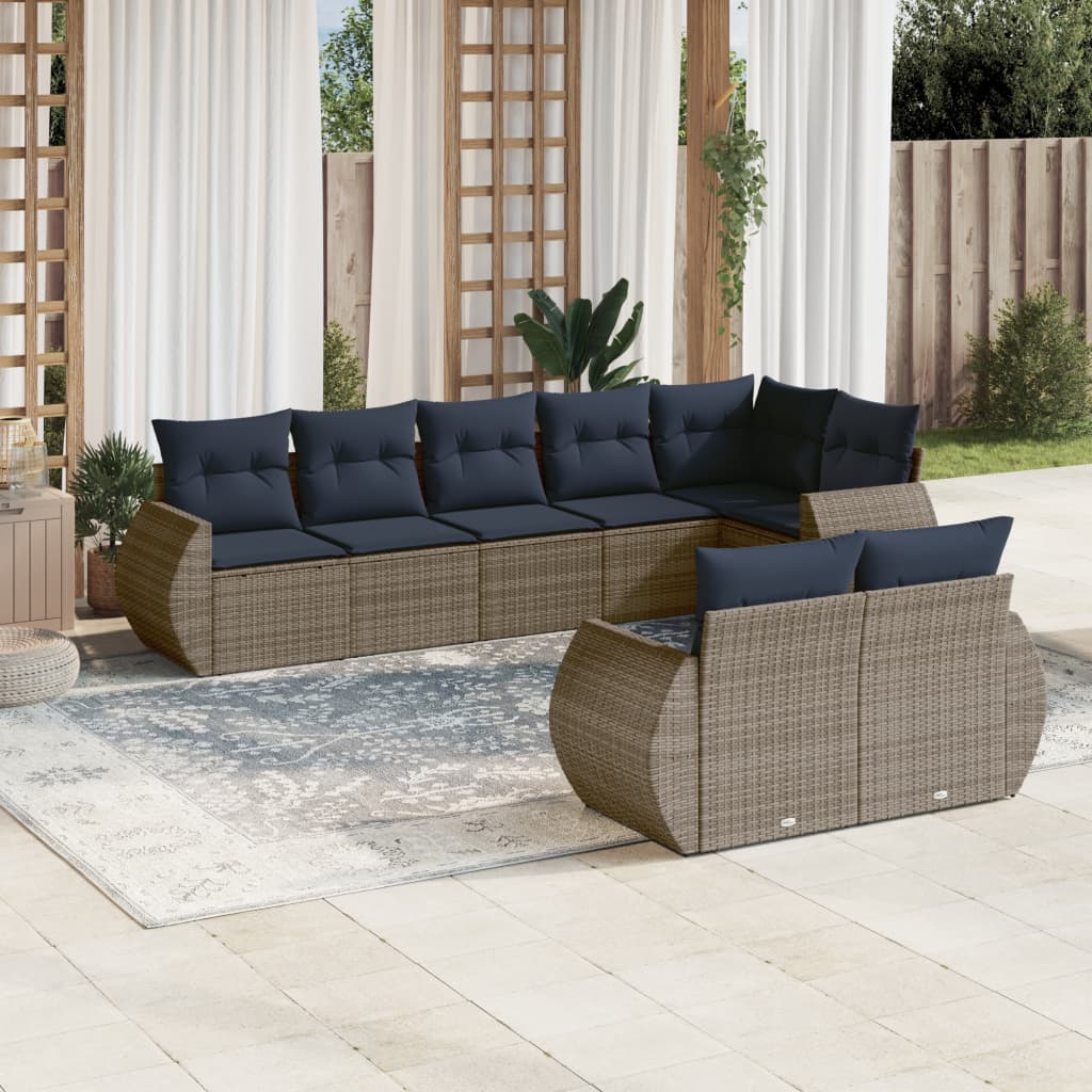 vidaXL 8-delige tuinbankset met kussens, zwart polyrotan