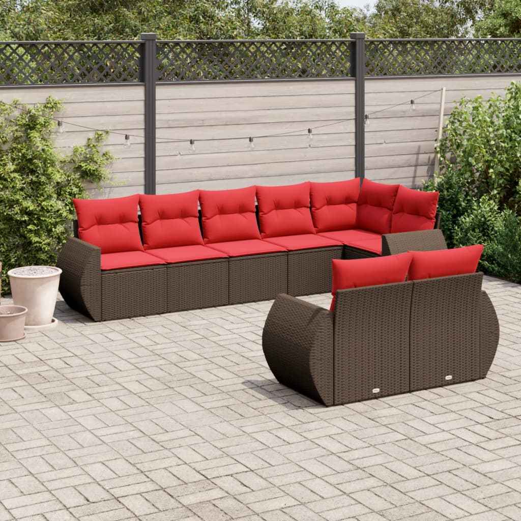 vidaXL 8-delige tuinbankset met kussens, zwart polyrotan