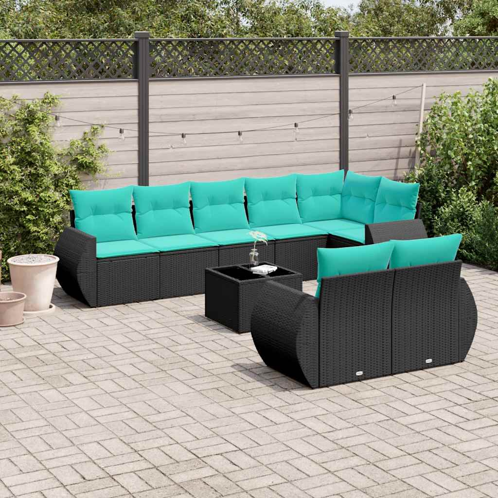 vidaXL 8-delige tuinbankset met kussens, zwart polyrotan