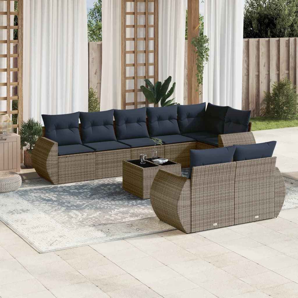 vidaXL 8-delige tuinbankset met kussens, zwart polyrotan