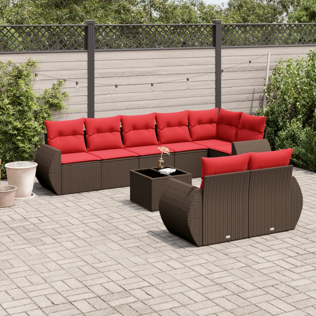 vidaXL 8-delige tuinbankset met kussens, zwart polyrotan