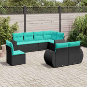 vidaXL 8-delige tuinbankset met kussens, zwart polyrotan
