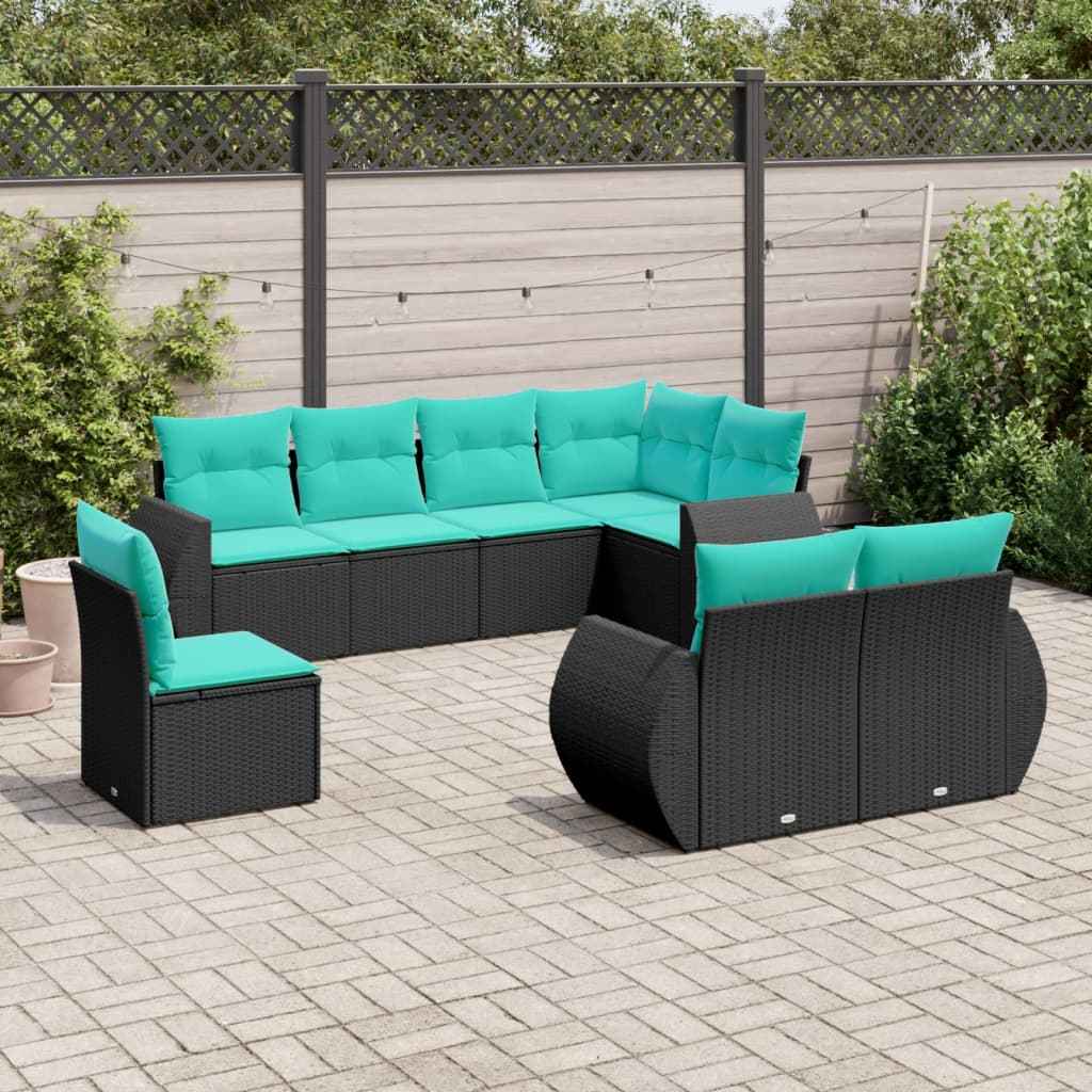 vidaXL 8-delige tuinbankset met kussens, zwart polyrotan