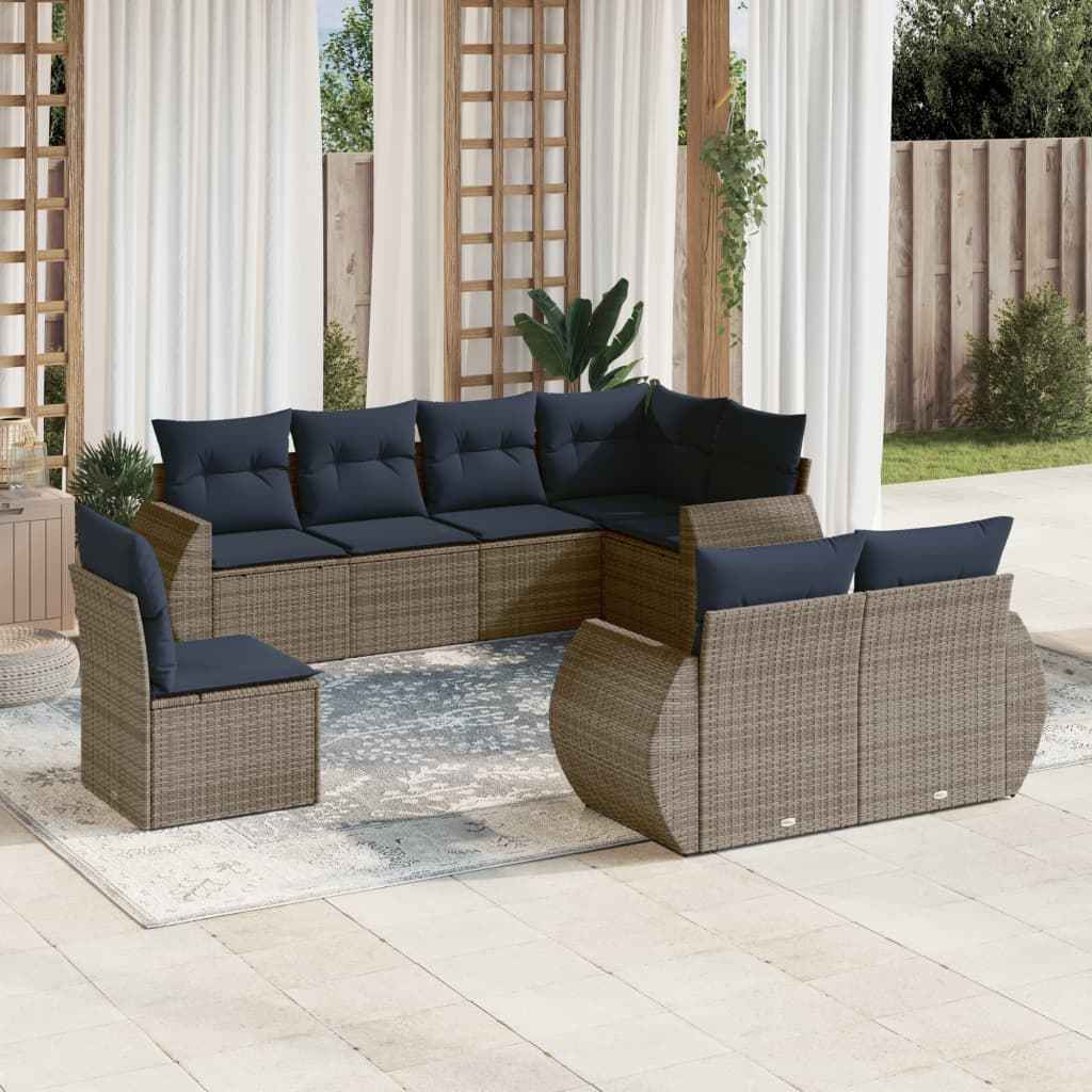 vidaXL 8-delige tuinbankset met kussens, zwart polyrotan
