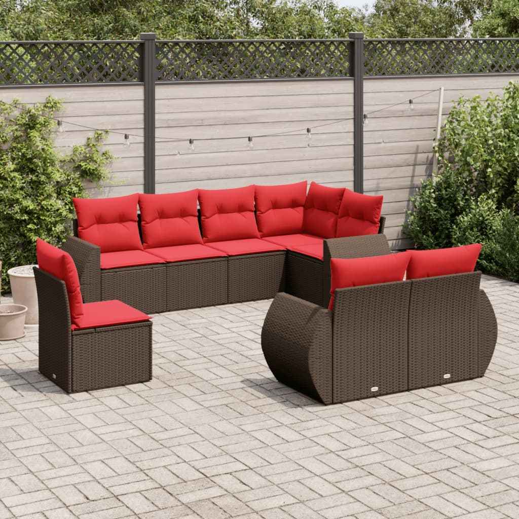 vidaXL 8-delige tuinbankset met kussens, zwart polyrotan