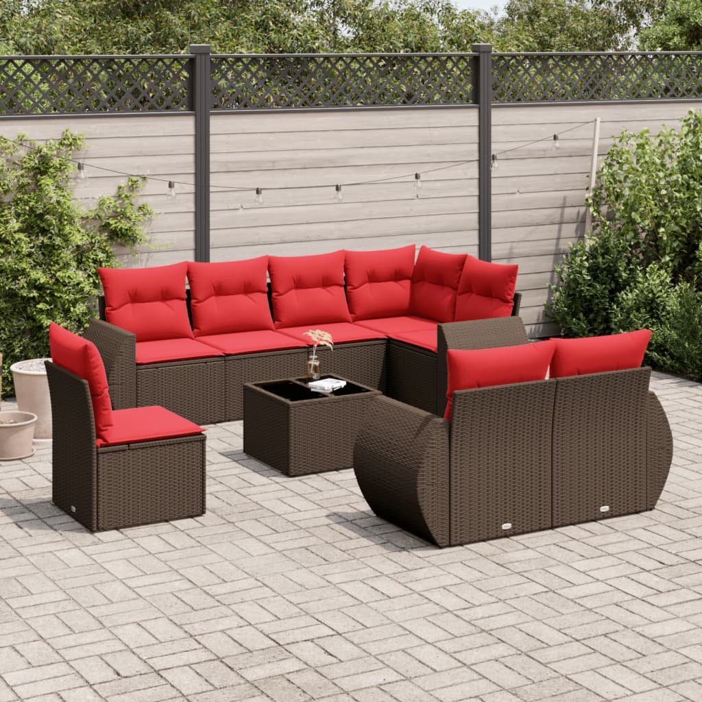 vidaXL 8-delige tuinbankset met kussens, zwart polyrotan