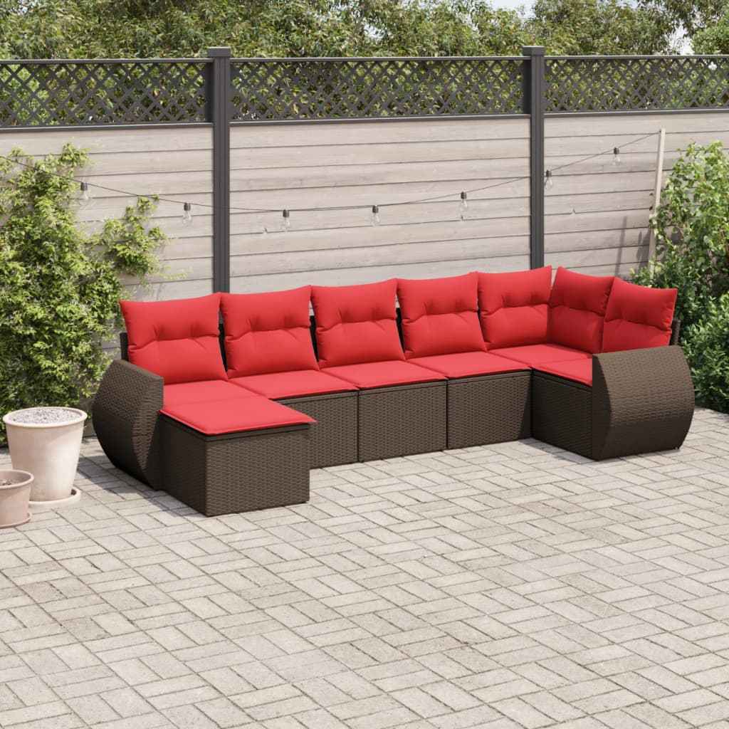 vidaXL 7-delige tuinbankset met kussens van zwart polyrotan