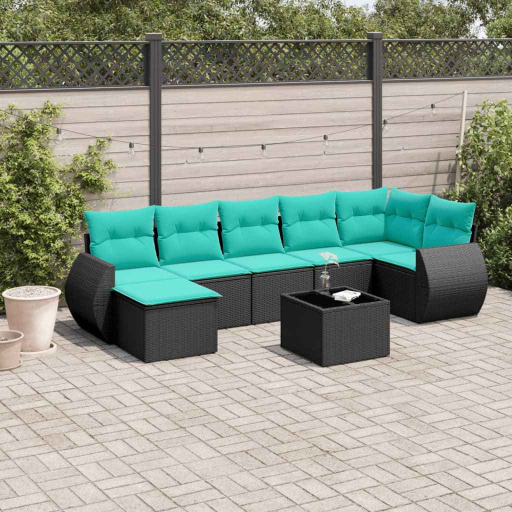 vidaXL 7-delige tuinbankset met kussens van zwart polyrotan