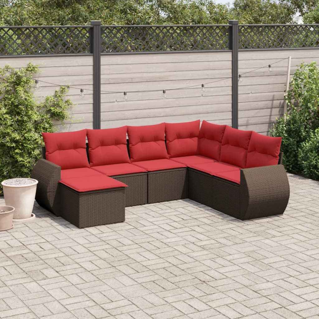 vidaXL 7-delige tuinbankset met kussens van zwart polyrotan