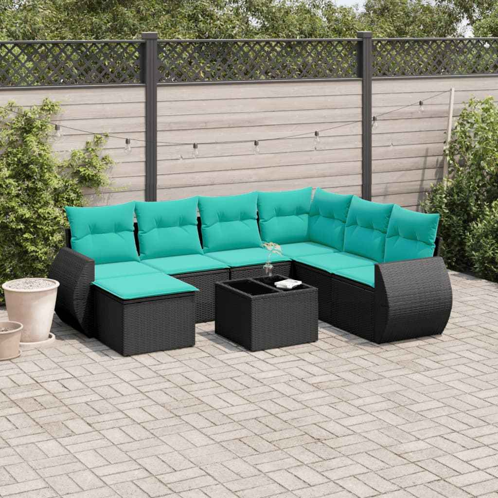 vidaXL 7-delige tuinbankset met kussens van zwart polyrotan