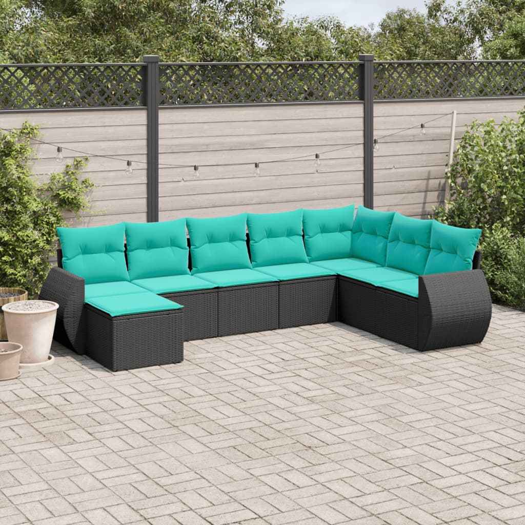vidaXL 8-delige tuinbankset met kussens, zwart polyrotan