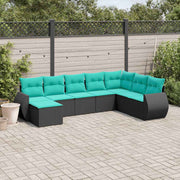 vidaXL 8-delige tuinbankset met kussens, zwart polyrotan