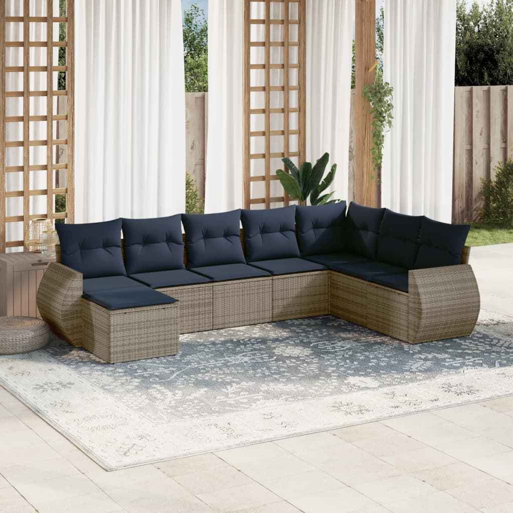 vidaXL 8-delige tuinbankset met kussens, zwart polyrotan