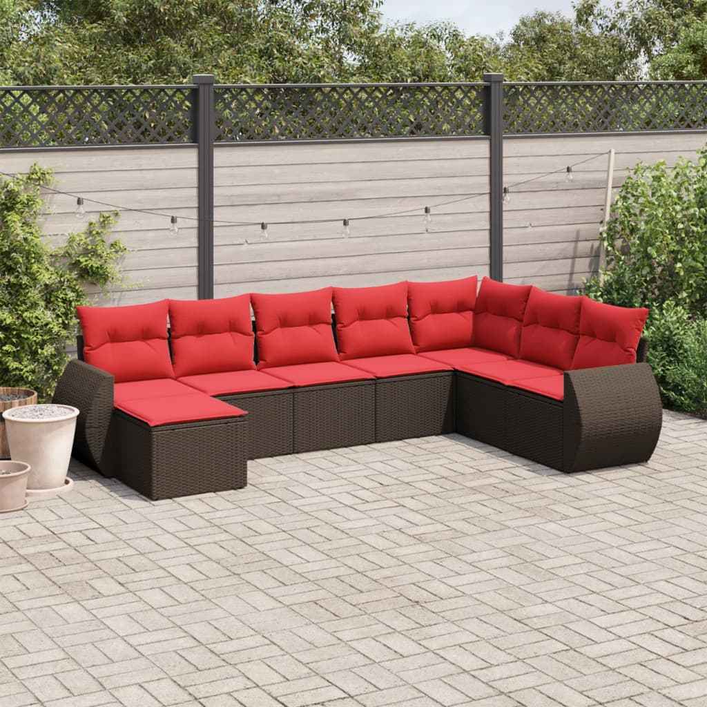 vidaXL 8-delige tuinbankset met kussens, zwart polyrotan