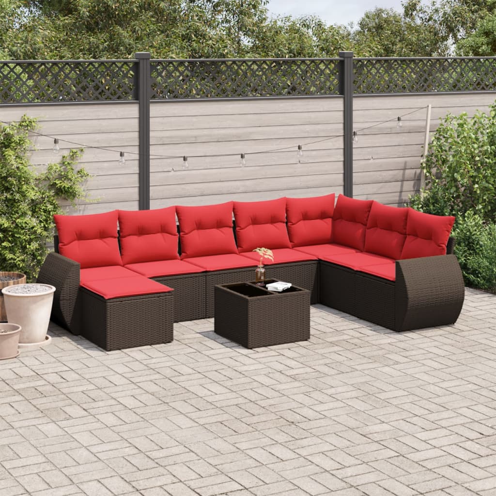 vidaXL 8-delige tuinbankset met kussens, zwart polyrotan