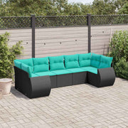 vidaXL 7-delige tuinbankset met kussens van zwart polyrotan