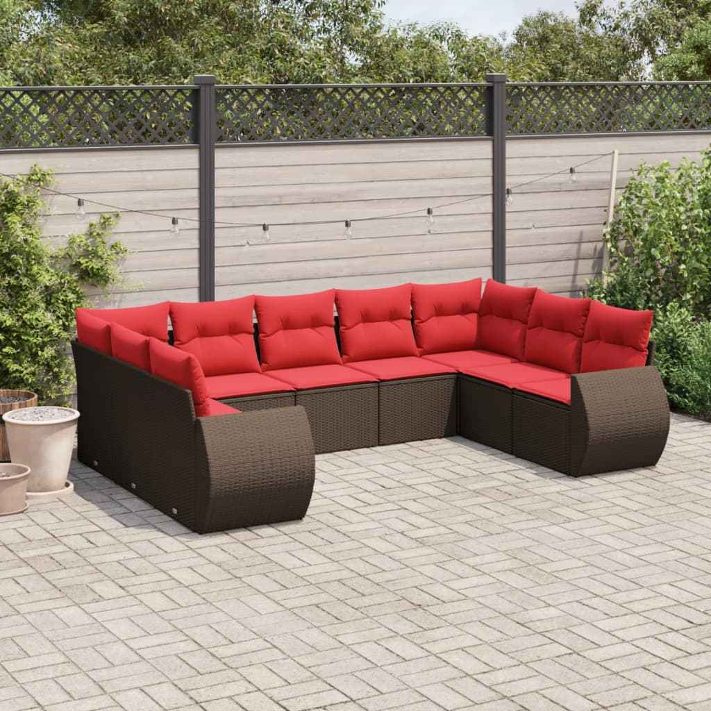 vidaXL 9-delige tuinbankset met kussens van zwart polyrotan