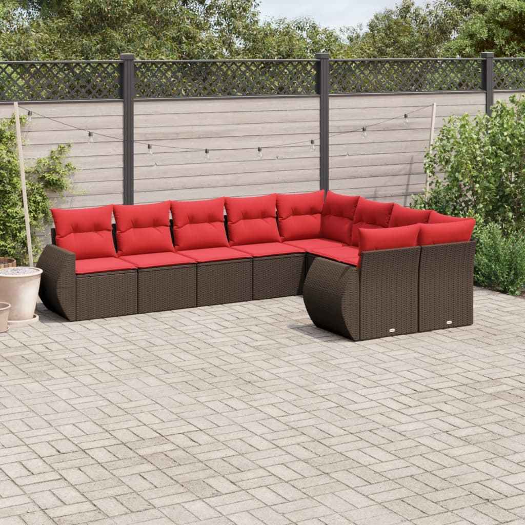 vidaXL 9-delige tuinbankset met kussens van zwart polyrotan