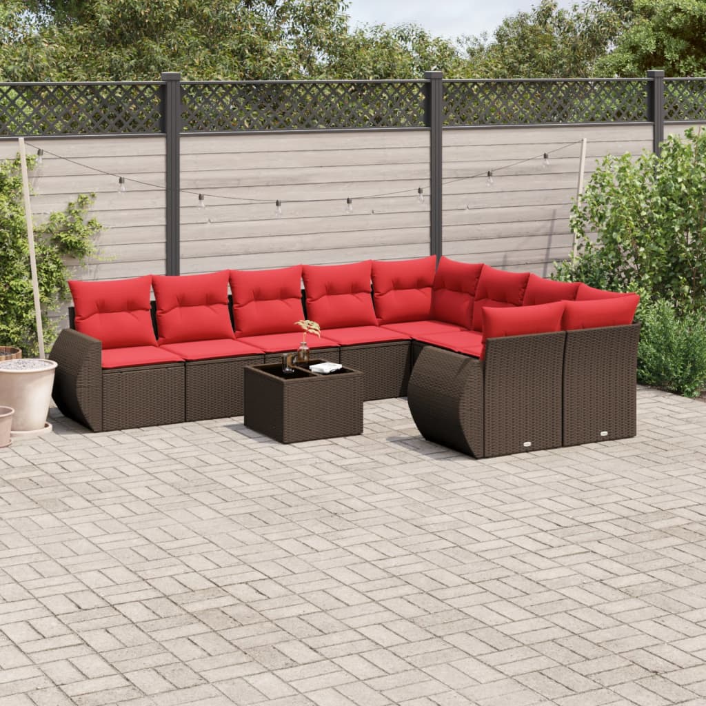 vidaXL 9-delige tuinbankset met kussens van zwart polyrotan