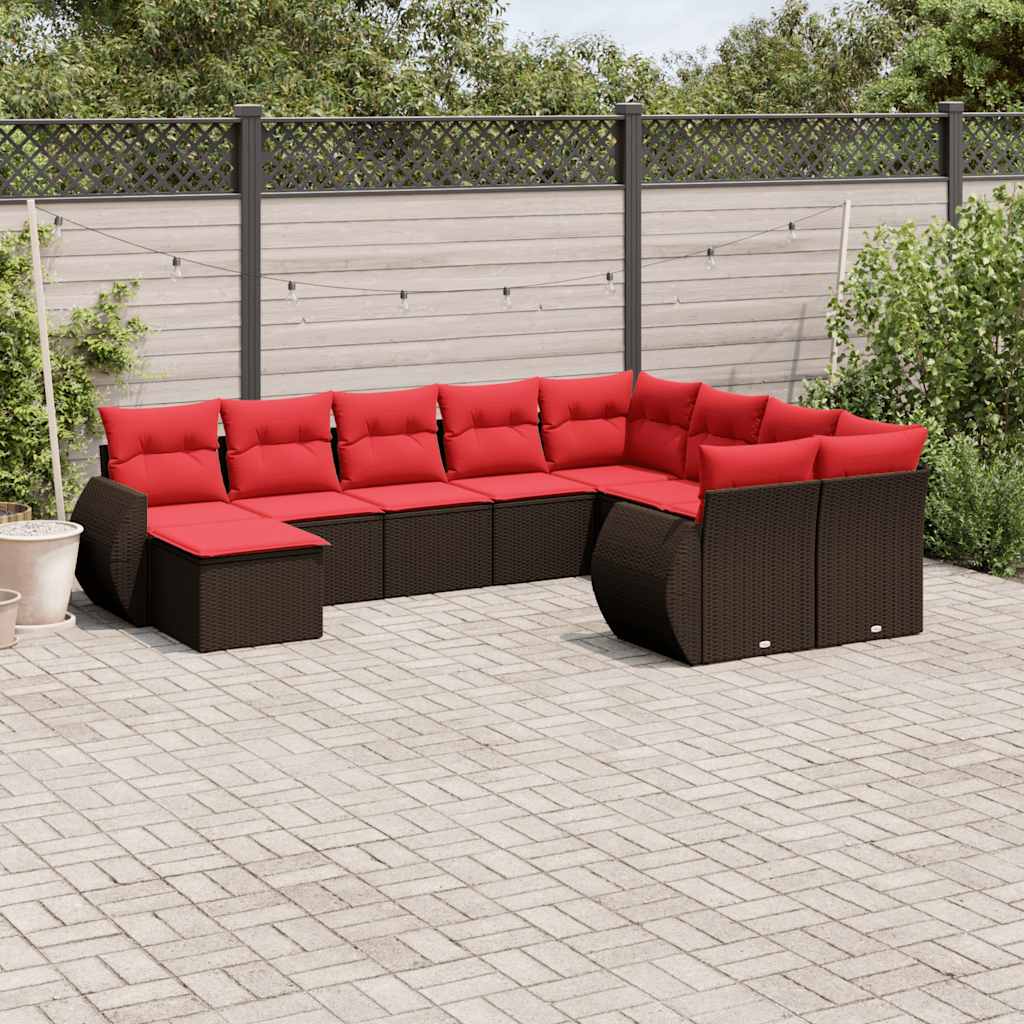 vidaXL 10-delige tuinbankset met kussens van zwart polyrotan