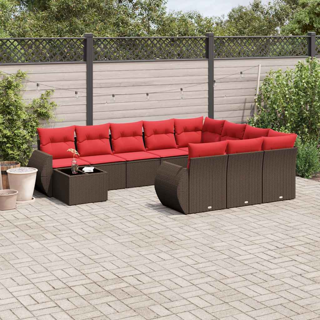 vidaXL 11-delige tuinbankset met kussens, zwart polyrotan