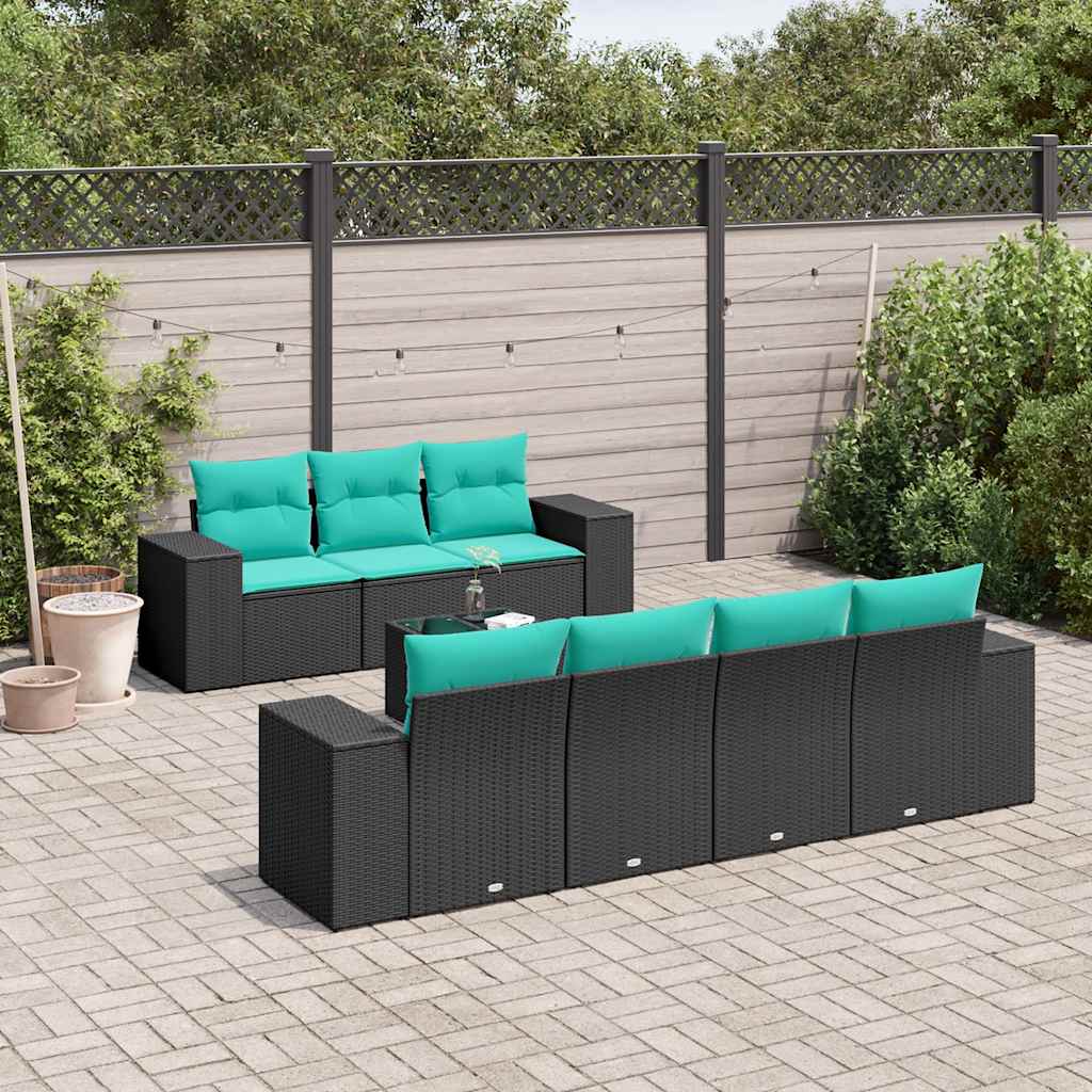 vidaXL 8-delige tuinbankset met kussens, zwart polyrotan