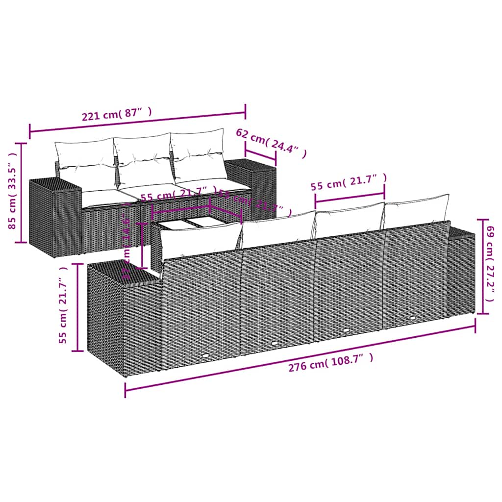 vidaXL 8-delige tuinbankset met kussens, zwart polyrotan