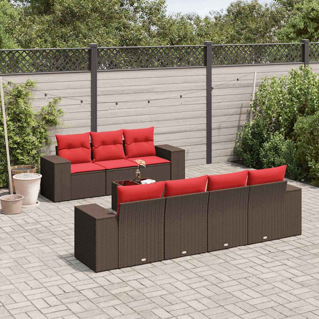 vidaXL 8-delige tuinbankset met kussens, zwart polyrotan