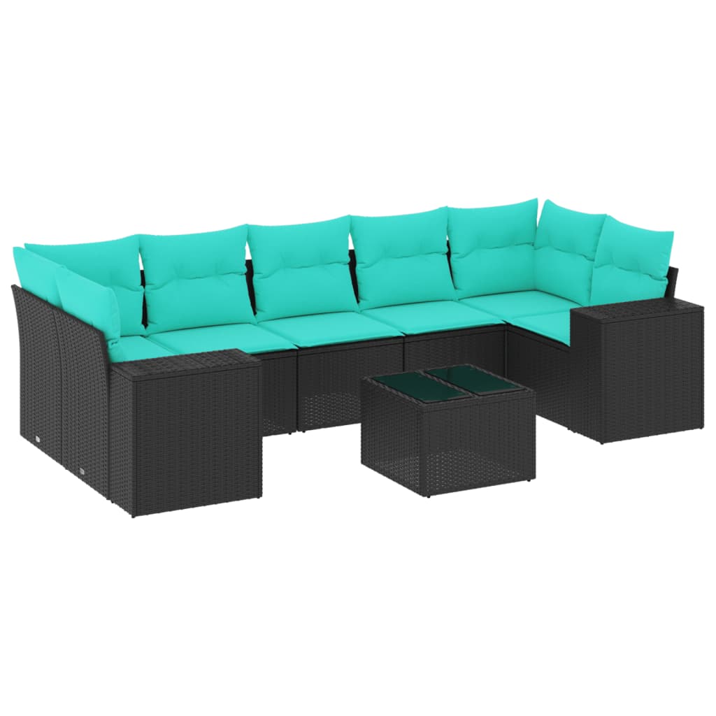vidaXL 8-delige tuinbankset met kussens, zwart polyrotan