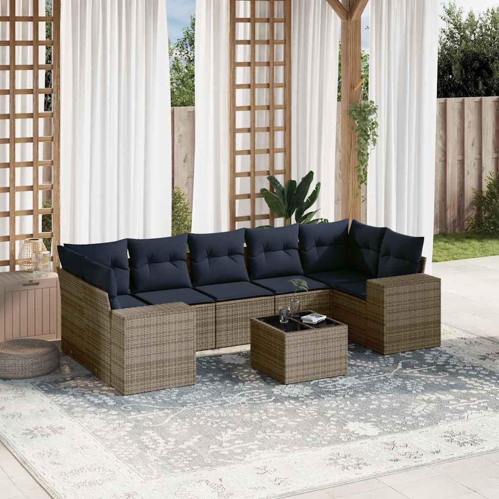 vidaXL 8-delige tuinbankset met kussens, zwart polyrotan