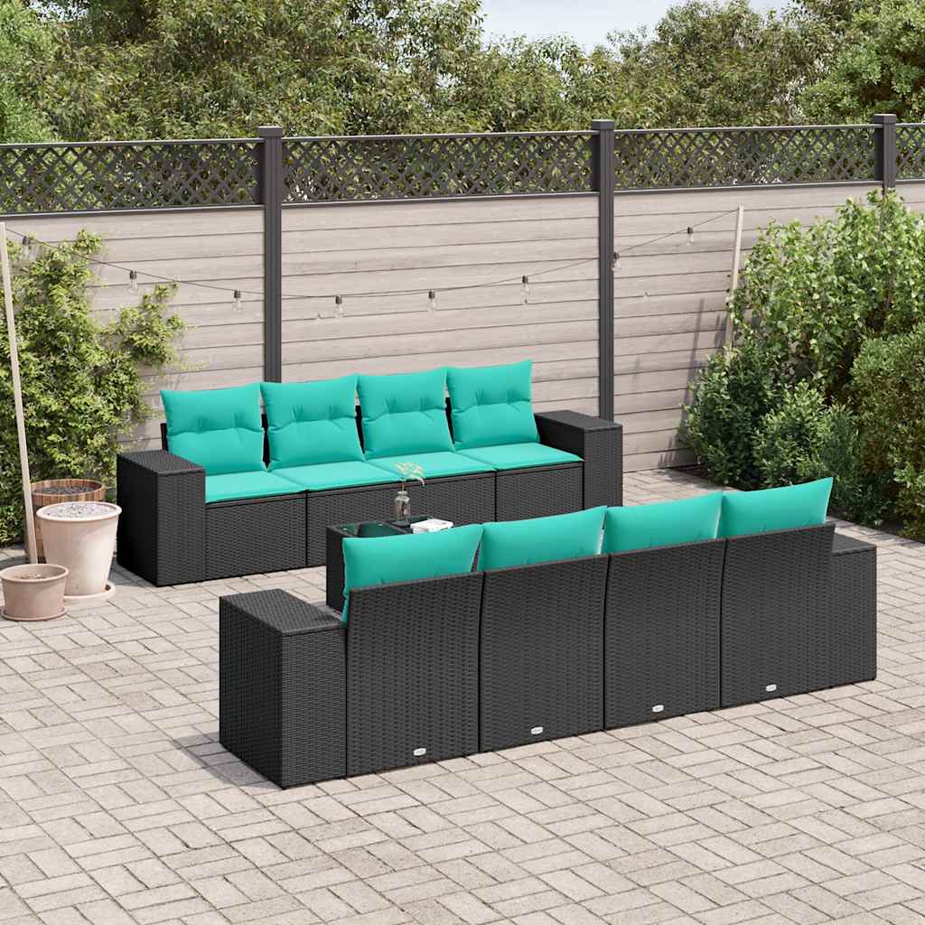 vidaXL 9-delige tuinbankset met kussens van zwart polyrotan