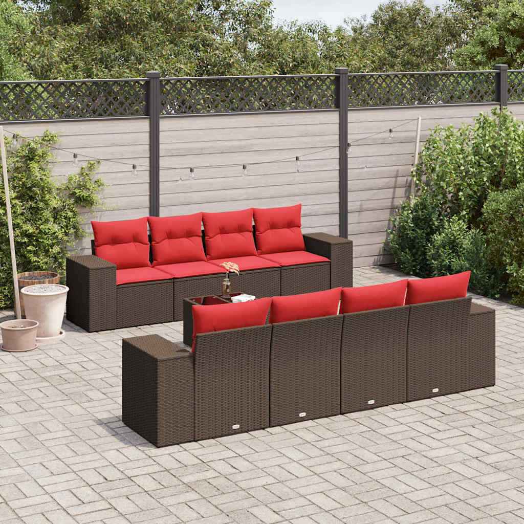 vidaXL 9-delige tuinbankset met kussens van zwart polyrotan